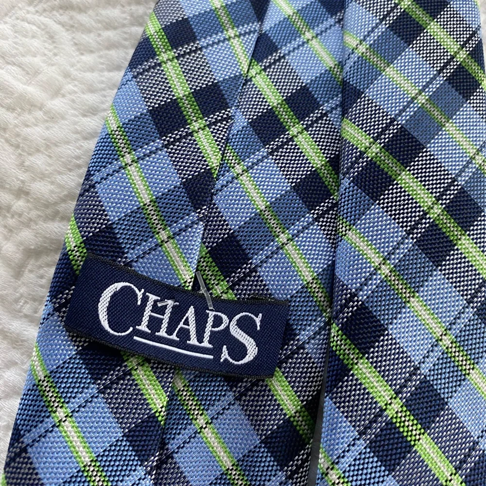 Chaps Ralph Lauren Plaid Tie Blue Green Tartan Preppy Classic Boys Necktie